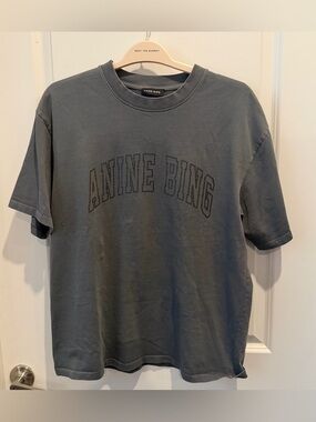 Anine Bing Charcoal Logo Crewneck Tee